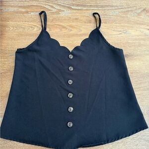 SHEIN Black Scallop-Edge Buttoned Camisole